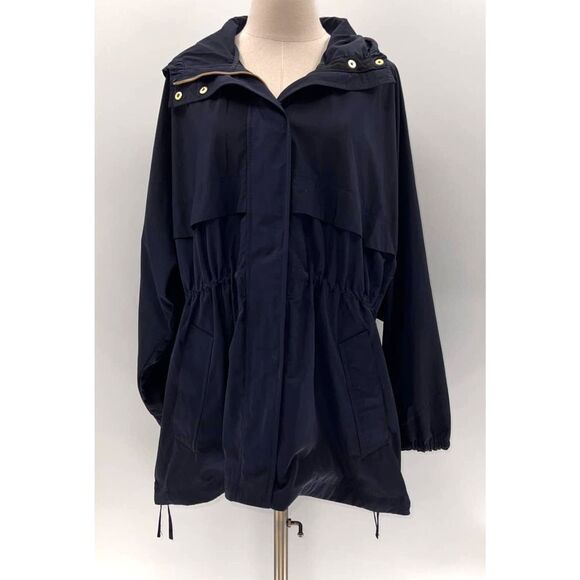 Athleta Jackets & Blazers - Athleta Navy Blue Hooded Zip Up Pocketed Trench Jacket- S/M